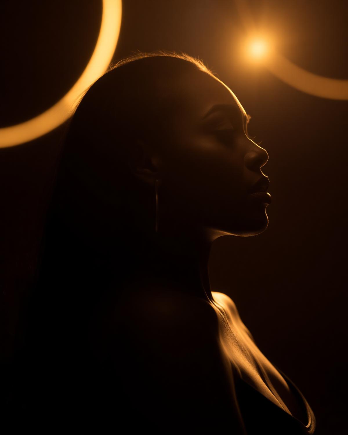 R&B artist portrait lit with a gold rim light